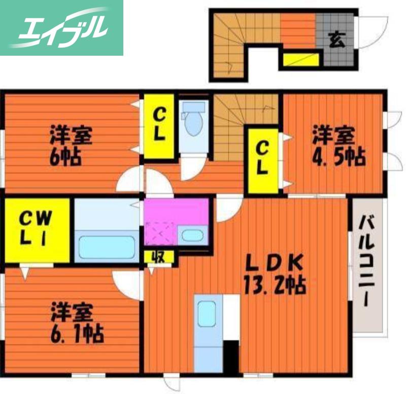カーサ ルミナスIII A棟(3LDK/2階)の間取り写真