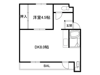 ドミールサニー緑町1号棟(1DK/1階)の間取り写真