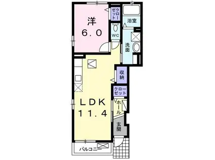 ハートリーフ(1LDK/1階)の間取り写真