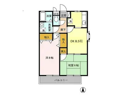 パピヨン四谷(2DK/3階)の間取り写真