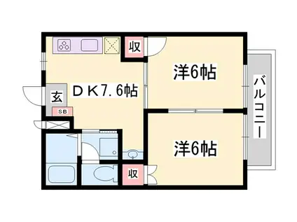 コンフォートエイジB(2DK/2階)の間取り写真