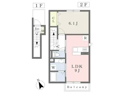 COCO CLAIRE(1LDK/2階)の間取り写真