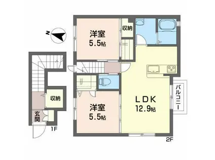 シャーメゾンアズール(2LDK/2階)の間取り写真