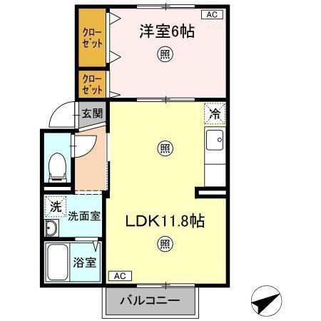 NEWプレジール倉敷A棟(1LDK/1階)の間取り写真