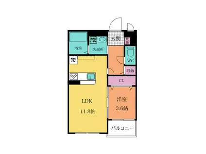 LA PAUSE 愛宕ラポーズ愛宕(1LDK/1階)の間取り写真