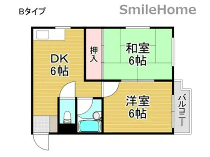 プレアール西加賀屋(2DK/4階)の間取り写真