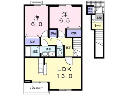 フレンシアM I DK(2LDK/2階)の間取り写真