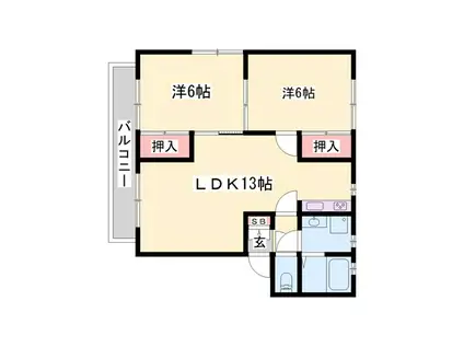 ディアス東町の坪A(2LDK/1階)の間取り写真