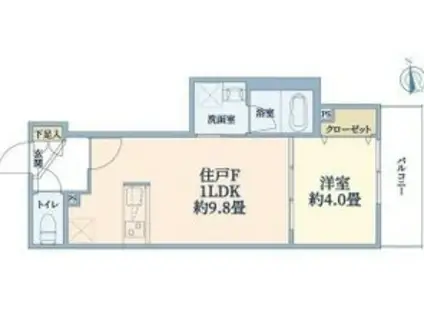 ウェルスクエア西宮(1LDK/4階)の間取り写真