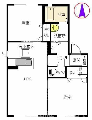パンシオン・クレール B棟(2LDK/1階)の間取り写真