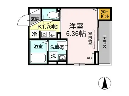 プライズコート弥生町(1K/2階)の間取り写真