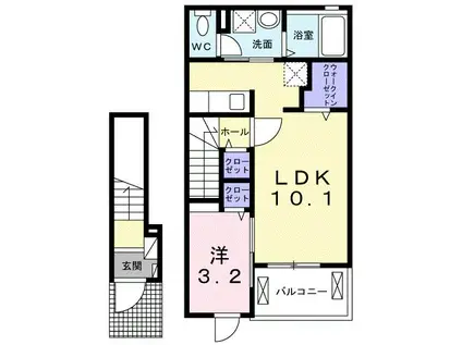 ルミエール大和(1LDK/2階)の間取り写真