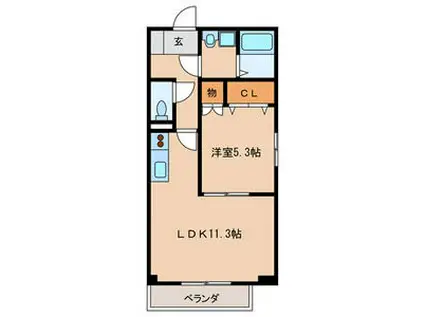 ロハスM(1LDK/1階)の間取り写真