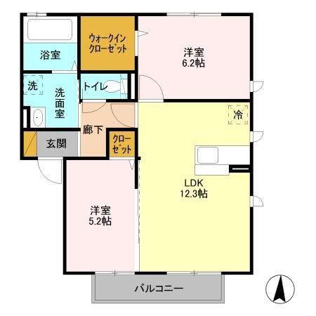PARK HILLS MIYAKO F(2LDK/2階)の間取り写真