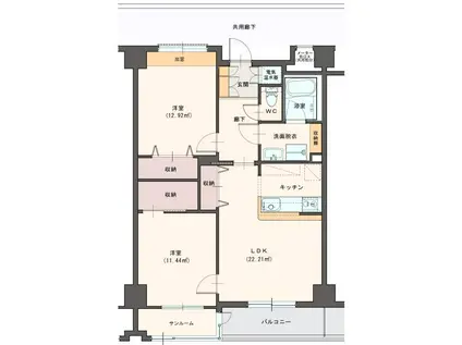 サンキューブ鳥取(2LDK/6階)の間取り写真