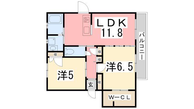シャーメゾンアミノウチB(2LDK/2階)の間取り写真