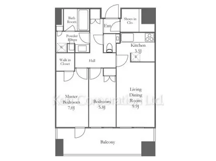 麻布台ヒルズレジデンスB(2LDK/20階)の間取り写真