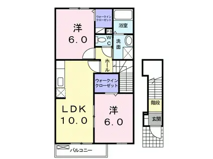 ベイリーフ 2LDKW(2LDK/2階)の間取り写真