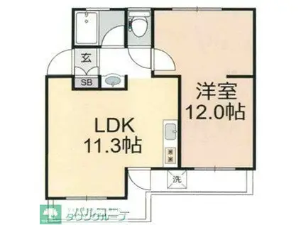 稲毛団地 9号棟(1LDK/2階)の間取り写真