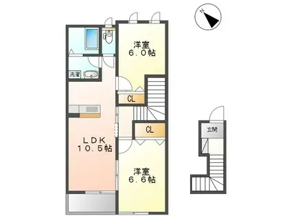 ウィング(2LDK/2階)の間取り写真