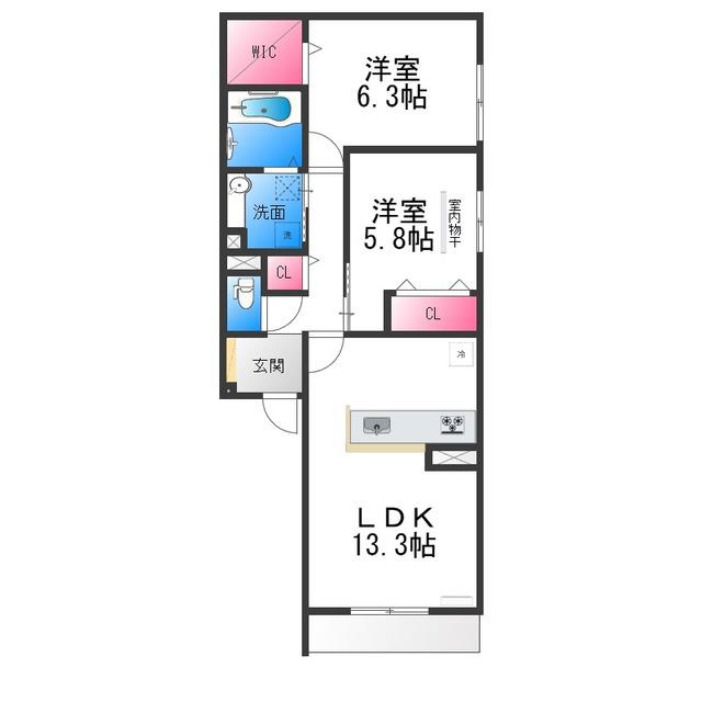 ORCHIDEA大鳥(2LDK/1階)の間取り写真