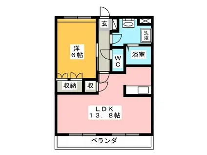 クレッシェンド(1LDK/2階)の間取り写真