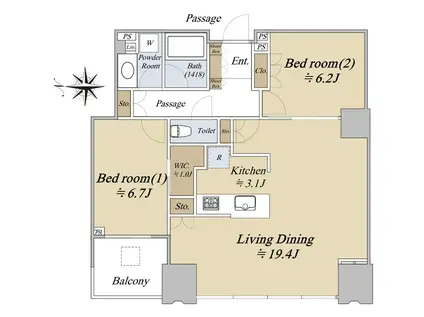 シティタワーズ豊洲 ザ・ツイン(2LDK/30階)の間取り写真