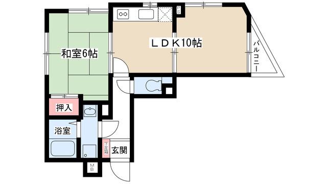 ラウムズ虹ヶ丘(1LDK/2階)の間取り写真