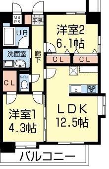 アンクレージュ菊陽(2LDK/2階)の間取り写真