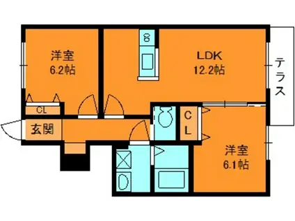 モンレーヴ(2LDK/1階)の間取り写真