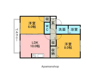 グリーン宮丘A棟(2LDK/2階)の間取り写真