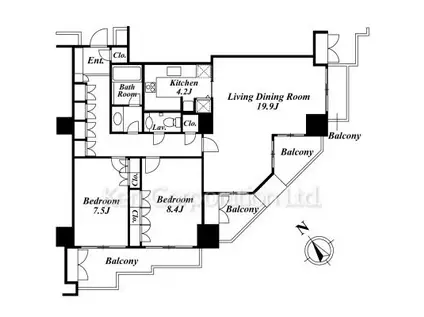 元麻布ヒルズフォレストタワー(2LDK/7階)の間取り写真