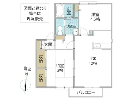 ヴィルヌーブ A棟(2LDK/2階)の間取り写真