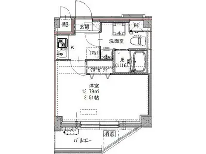 GENOVIA六町(1K/2階)の間取り写真