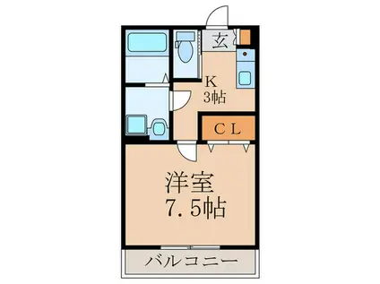 グリーンヒル近大前(1K/2階)の間取り写真