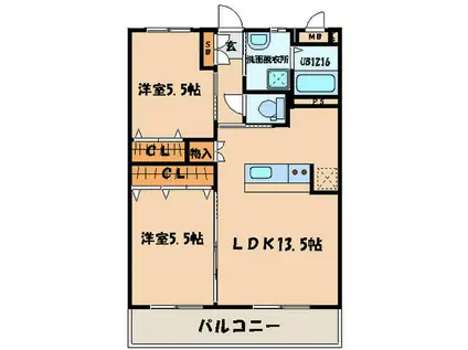 ヒルズ折尾(2LDK/3階)の間取り写真