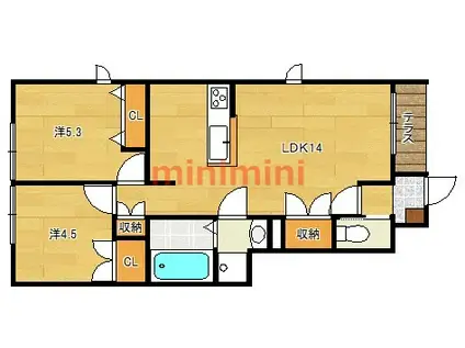 HEBELMAISON フェリス(2LDK/1階)の間取り写真