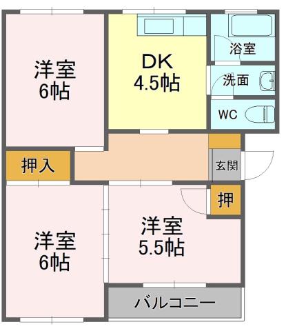 小辻ハイツI(3DK/2階)の間取り写真