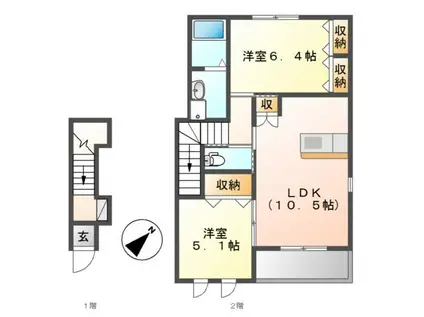 イースト ROCK2(2LDK/2階)の間取り写真
