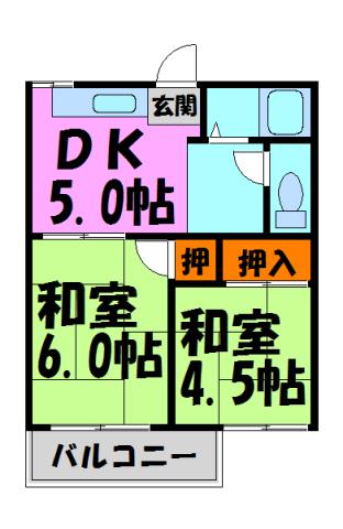 秀明ハイツI(2DK/2階)の間取り写真
