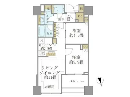 白金ザ・スカイ イースト(2LDK/11階)の間取り写真