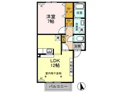 プレアデス・コートD(1LDK/2階)の間取り写真