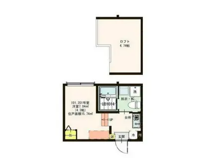 ハーモニーテラス・TERRACE``TAKA``(1K/2階)の間取り写真