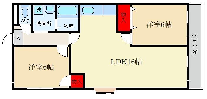 レオハイム津田Ⅱ(2LDK/4階)の間取り写真