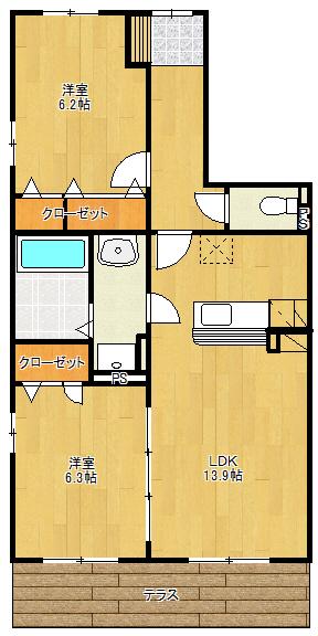 ステラモカ(2LDK/1階)の間取り写真