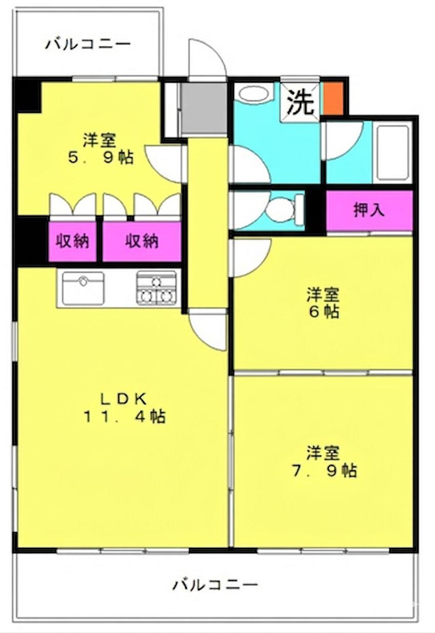 朝日プラザ加古川ヴィラージュ(3LDK/4階)の間取り写真