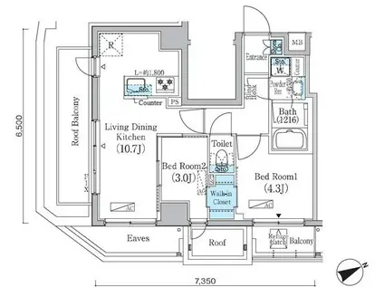 PRIMEBLISSKURAMAE(2LDK/13階)の間取り写真