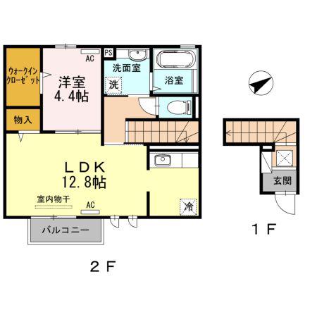 シャルマン岡田町(1LDK/2階)の間取り写真