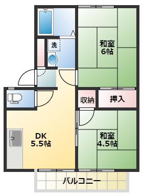アーバン松陰(2DK/2階)の間取り写真