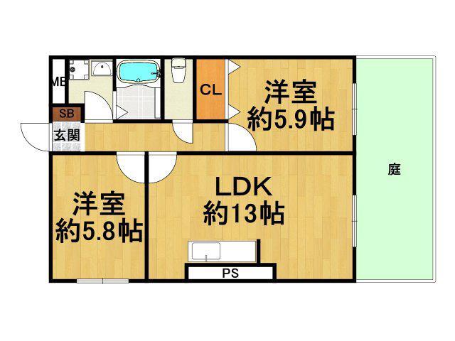 ファミーユ仁川(2LDK/1階)の間取り写真